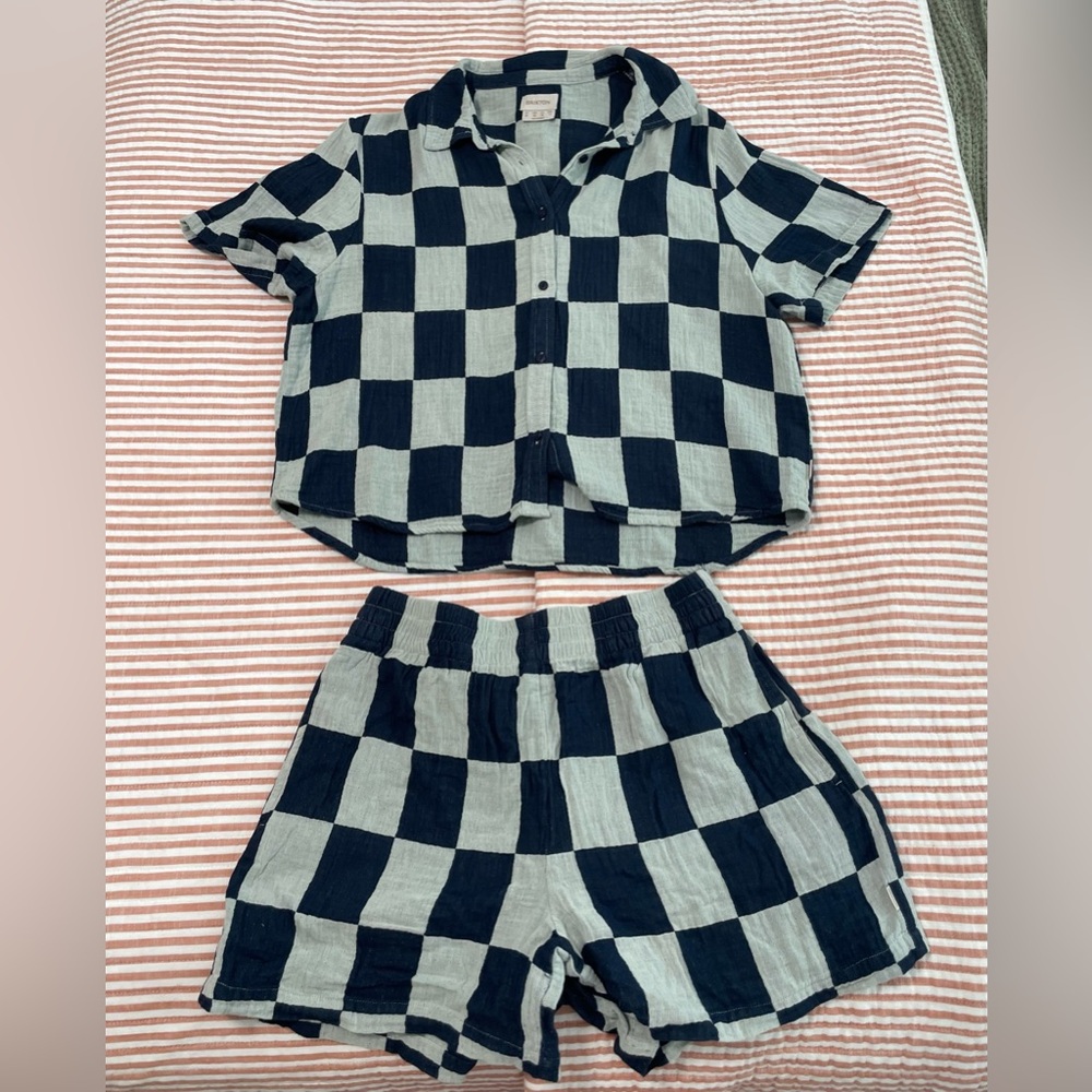 Navy and white checkered Brixton lounge set